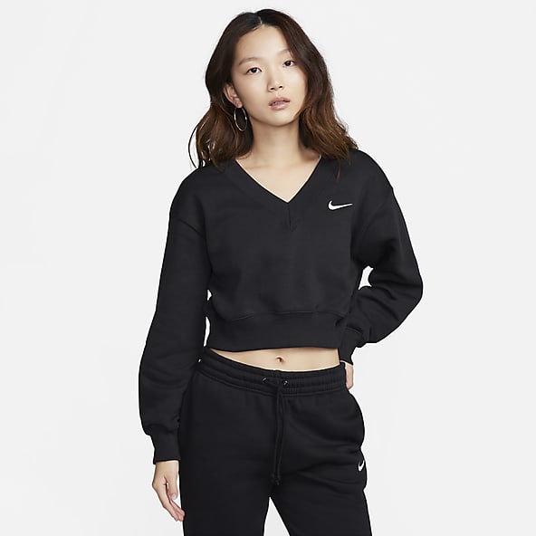 Nike essentials black cropped high neck sweatshirt top